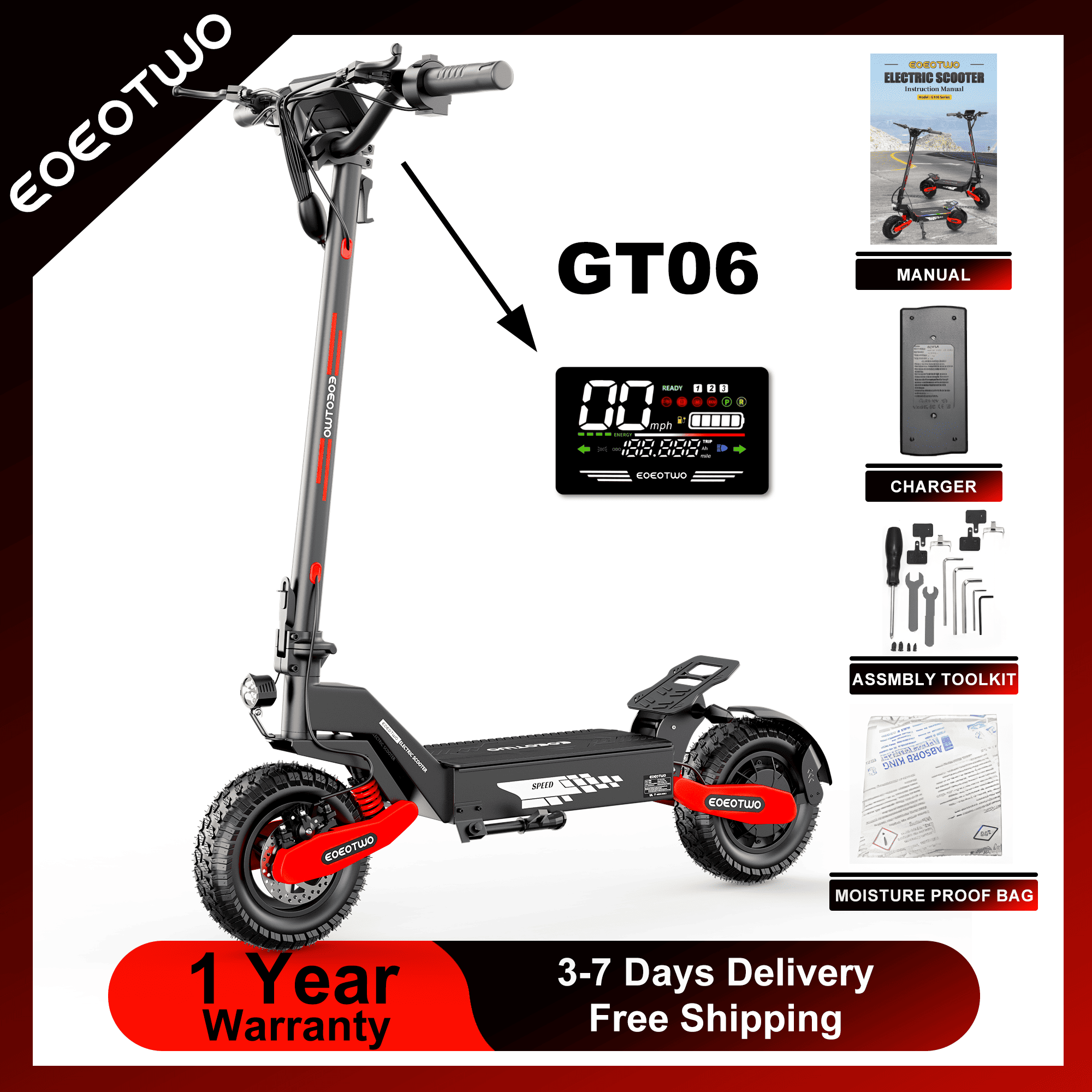 Dual Motor Ebike Kit 2000W - สกู๊ตเตอร์ไฟฟ้าสำหรับผู้ใหญ่ EOEOTWO GT06, มอเตอร์ 1200 วัตต์,